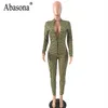 Abasona Kobiety Jumpsuits Vintage drukowane długie rękawy jesienne chude długie spodnie z przodu zamek błyskawiczny rompers damski kombinezon232c