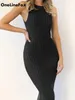 Casual Kleider OneLineFox 2023 Ärmel Split Rib Mini Kleid Frauen Sexy Sommer Club Elegante Partei Bodycon Weibliche Kleidung Vestidos