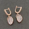 Dangle Earrings Leaf Shape Design Hanging 2023 Trendy Rose Gold Color Drop For Women Gift Zircon Luxury Quality Jewelry