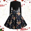 Casual Jurken Winter Elegante Kerst Jurk Vrouwen Herfst Print Lange Mouw Vrouwelijke A-lijn Party Vestido Feminino