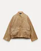 Kvinnorjackor paljettkvinnor Coat Fashion Street Lång ärm Stand Collar Gold Female Jacket 2023 Autumn Single Breasted Lady Outwear