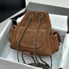 Bolsa crossbody de couro caviar, mochila de três bolsos, mini sapo pequeno, bolsas escolares, mochilas com corrente, bolsas pretas e marrons 17cm