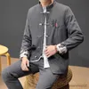 Men's Tracksuits Chinese style long sleeved standing collar Tang suit jacket set men's Zhongshan suit ethnic style pants 2023 autumn new coat R231016