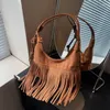 Sacos de noite 2023 Vintage PU Couro Boho Tassel Mulheres Bolsas Senhoras Western Fringe Crossbody Bag Bolsa de Ombro