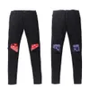 Jeans da uomo Jeans lavati con barba di gatto patchwork anacardi viola rosso ameba jeans slim fit micro elastici258B