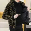 Skórzana skórzana faux futra męska kurtka norka gęzia ciepły z kapturem płaszcz z kapturem z dużym rękawem szczupły koreańskie marki biznesowe ubrania nowe 231016
