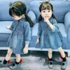 Robes de fille coréenne bébé filles princesse denim robe enfants volants col à manches longues petits enfants mignon décontracté une pièce vêtements B230