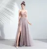 Etniska kläder Kvinnor utsökta applikationer Elegant bankettklänning Temperament Evening Party Gown Sweet Pink Mesh Dresses XS-3XL