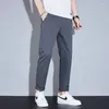 Calças masculinas cintura elástica casual homens outfit calças para macho outono chinos negócio reto algodão preto cáqui longo