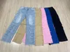 Jeans masculins réguliers ajustement empilé Patch en détresse détruite droite pantalon en denim streetwear vêtements décontracté jean