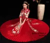 Etniska kläder Kinesiska traditionella broderier Phoenix Women Bride Wedding Dress Satin Vintage Cheongsam Oriental Classic Tang Suit Vestidos