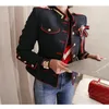 New spring Women's fashion long sleeve stand collar single breasted color block navy style slim waist jacket coat SMLXL265N