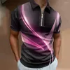 Polos męski 2023 Summer Casual Stripe 3D Printed Polo Shirt Work Harajuku z krótkim rękawem