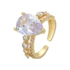 Cluster Ringe Zhukou Gold Farbe Frauen CZ Kristall Offene Finger Einfache Große Stein Männer Modeschmuck Großhandel VJ142