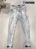 Dżinsy designer dżinsy fioletowe dżinsy chude dżinsy rozryte motocyklista szczupły proste chude spodnie Designer dżinsy mody dżinsy