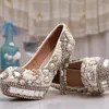 Dress Shoes Nightclub Party Wedding Rhinestone Platform High Heels Diamond Bridal Pumps Women Ivory Pearl Prom Size 33-43