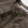 Skórzana skórzana skórzana skórzana skórzana skórzana kurtka bombowa vintage brązowy płaszcz szyk szyk skrót od stroju strój streetwear 231016