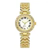 Orologi da polso Temperamento di lusso con strass Catena di metallo Orologio al quarzo da donna Set di moda Full Star Scala romana Polso da donna