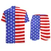 Herrspårar Amerikanska flaggsemester Män sätter USA: s stjärnor och ränder avslappnad skjorta Set Summer Design Shorts Two-Piece Vintage Suit Plus Plus