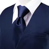 Men's Vests Formal Silk Men Vest TR Slim Dark Blue Waistcoat Neck Tie Hanky Cufflinks Brooch Set For Male Suit Wedding Party Designer Hi-Tie