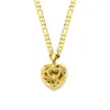 Pingente de coração de malha 14k ouro amarelo sólido GF italiano Figaro link corrente colar 24 3 mm feminino219S