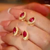 Stud Earrings Ancient Gold Crafts Inlaid Red Gemstones Dignified And Elegant Horse Eye Shaped Earings For Women Jewelry