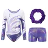 Gymnastic Rings Gymnastic Suit With Body Shorts Hair Band Kids Girls Patchwork Printed Leotard Sleeveless Jersey Jumpsuit Tracksuit Gym Suit 231016
