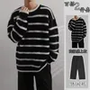 Tracksuits masculinos moda homens terno de malha o-pescoço manga comprida suéteres e calças slim fit duas peças conjunto streetwear casual stripe suéter outfits