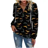 Hoodies femininos moda casual halloween impresso sweatshirts feminino manga longa meia zip moletom com cordão solto pulôver topp