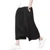 Men's Pants Men Wide Crotch Harem Cotton Linen Loose Large Cropped Trousers Wide-legged Bloomers 2023 Korean Style Baggy