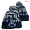 Herrmössor ncaa hattar alla 32 lag stickade manschetterade pom penn stat nittany beanies randiga sidelinje ull varm usa college sport stickit hocke hockey lejon beanie cap för kvinnor a2