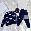 new Tracksuits for boy and girl Brother and sister Knitted three piece set Size 100-160 CM Pullover and pleated skirt Oct15