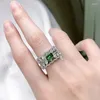 Cluster Rings Luomansi 4 6MM Emerald Double Row Full Diamond Wide Ring -S925 Sterling Silver Jewelry Wedding Cocktail Party Woman Gift