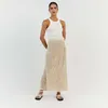 Spódnice moda na dzianin gnid długą spódnicę damską retro bohemian pusta, solidna połowa 2023 Elegancka casual imprezowa ulica Y2K Wear