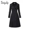 Женские куртки Sisjuly, женское пальто, шерстяное, зимнее, черное, винтажное, готическое, тонкое, элегантное, пальто, повседневное, на шнуровке, длинный женский плащ на пуговицах в стиле ретро