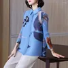 Camicetta con risvolto stampato da donna Camicetta con risvolto femminile 2023 Autunno Stile cinese Camicia a pieghe a maniche lunghe in stile occidentale in stile occidentale Top da donna