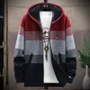 Erkek Sweaters Erkekler hırka kapüşonlu kazak jumper Fermuar örgü moda çizgili polar yün sonbahar/kış kalın sıcak ceket soğuk bluz t231016