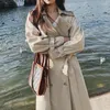 Women's Trench Coats Women Spliced Winter Korean Fashion Turn Down Collar Windbreaker Jacket Female Casual Loose Belt Long Mujer