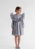 Robes de fille Enfants fleur fille gris volants robe de princesse coton enfant en bas âge enfant fille style espagnol robe anniversaire robes de fête de mariage 231016