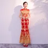 Roupas étnicas Bordado Lace Noiva Festa Cheongsam Oriental Womens Dress Moda Estilo Chinês Elegante Longo Qipao Luxo Robe de Casamento