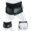 Underpants Men Sexy Faux Leather Exposed Hips Fine Mesh Ruffled Briefs Underwear BuPanties Erotic Lingerie Male Tanga