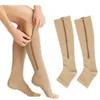 Nouveau unisexe Compression longues chaussettes cyclisme Sport bout ouvert soins de santé sous-vêtements fermeture éclair pression Circulation genou haute chaussettes 326H