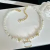 Marca de luxo designer pingente colares simples 18k banhado a ouro pérola strass camisola newklace festa casamento jóias acessórios