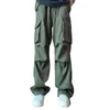 Pantalon Cargo à jambes larges pour hommes, Streetwear, taille élastique, multi-poches, Style Hip Hop, pour un confort décontracté