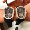 Orologi da polso 2023 Fashion Diamond Tourbillon Movimento da uomo Orologio a lancetta luminoso Orologio con cinturino in vera gomma rettangolo