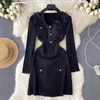 Vestidos casuales otoño invierno tejido mini bodycon mujeres alta calidad sexy halter pluma recorte manga larga delgado suéter corto