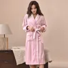 Mulheres sleepwear inverno robe tamanho grande M-3XL longo grosso listrado quimono de manga comprida coral velo xale roupão jaqueta