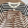 Macacão infantil bebê meninas meninos macacão listra waffle algodão manga longa nascido macacão outfit primavera outono roupas 231013