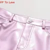 Skirts Y2K Pink Purple PU Mini Metallic Faux Leather Streetwear Sexy Dropped Wasit Chic Party A line PB ZA Woman Outfit 231016