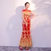 Ethnic Clothing Haft Hafdery koronkowa impreza panna młoda Cheongsam orientalna sukienka damska moda chiński styl elegancki długi qipao luksusowa szata ślubna